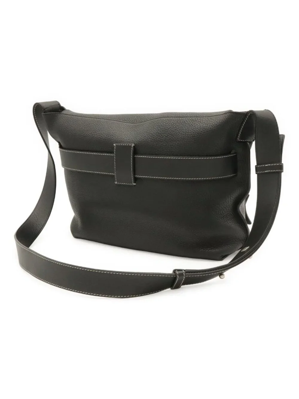 Loewe Anagram Belt Collection Messenger Shoulder Bag Leather Black Silver